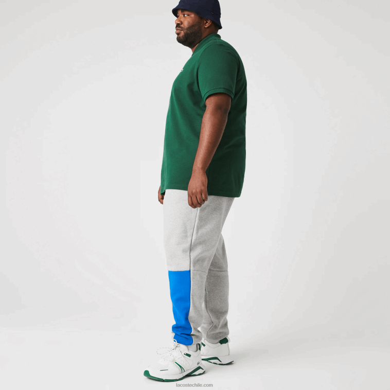 hombres Lacoste gris lomo azul verde hkb pantalones de chándal en mezcla de vellón de algodón con bloques de color N6XZ21179