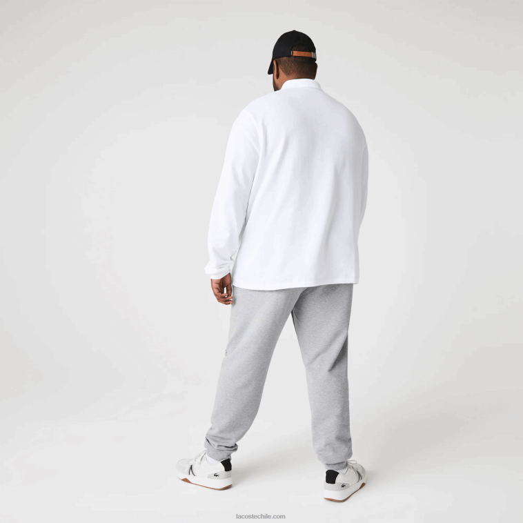 hombres Lacoste lomo gris 4jv pantalones de chándal de felpa de algodón con estampado de cocodrilo y firma N6XZ21065