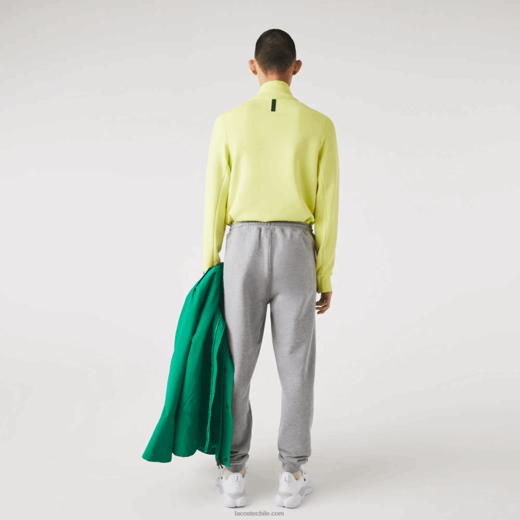 hombres Lacoste lomo gris 4jv pantalones de chándal de felpa de algodón con estampado de cocodrilo y firma N6XZ21065