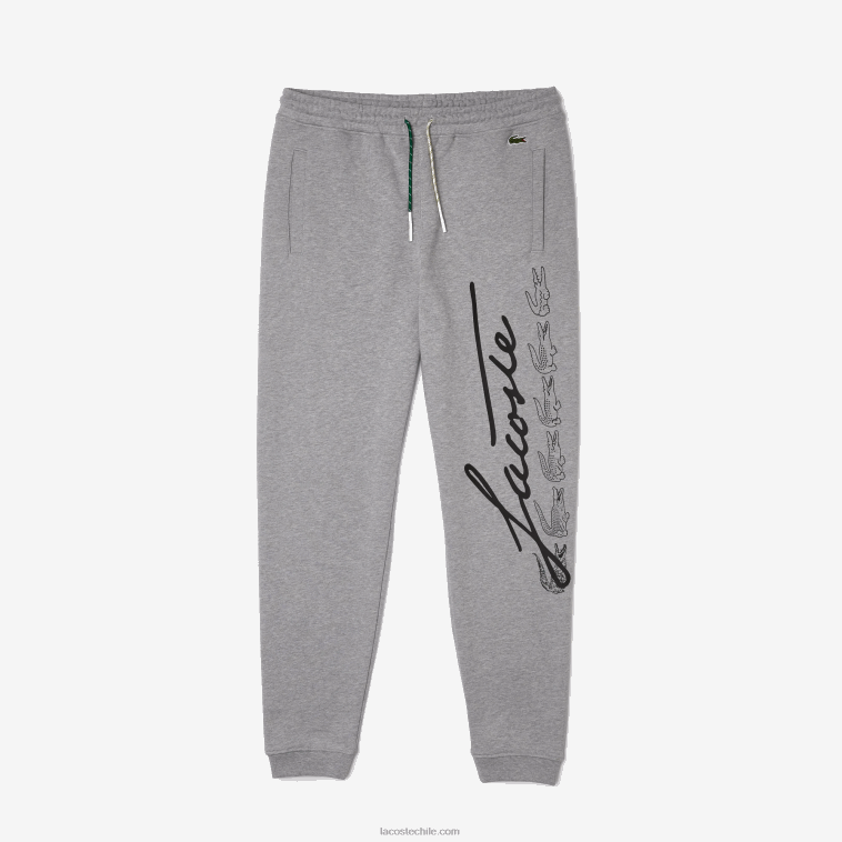 hombres Lacoste lomo gris 4jv pantalones de chándal de felpa de algodón con estampado de cocodrilo y firma N6XZ21065