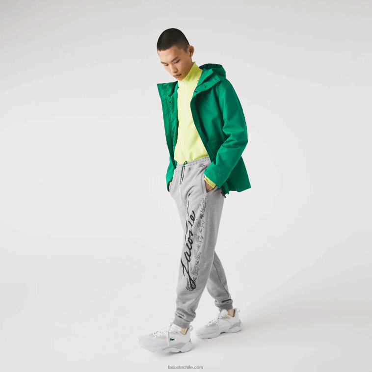 hombres Lacoste lomo gris 4jv pantalones de chándal de felpa de algodón con estampado de cocodrilo y firma N6XZ21065