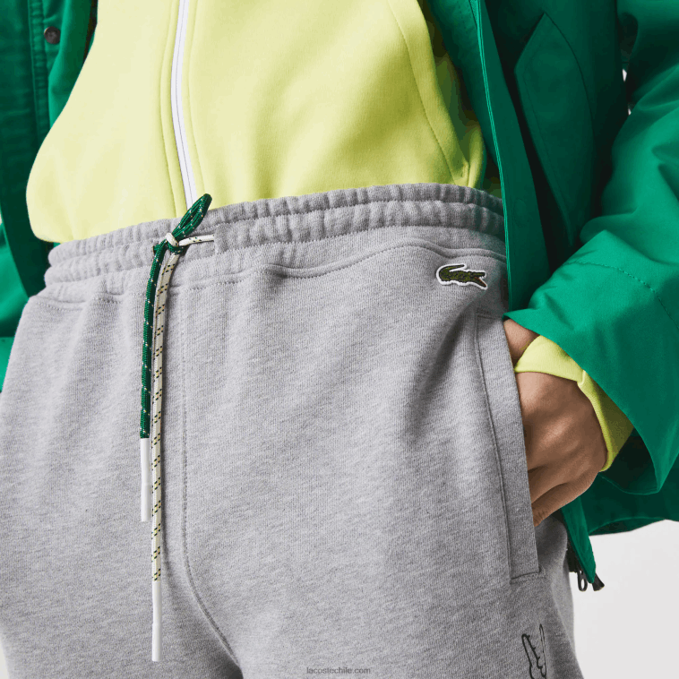 hombres Lacoste lomo gris 4jv pantalones de chándal de felpa de algodón con estampado de cocodrilo y firma N6XZ21065
