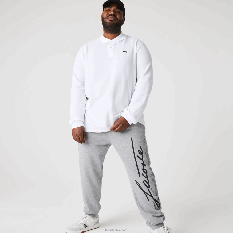 hombres Lacoste lomo gris 4jv pantalones de chándal de felpa de algodón con estampado de cocodrilo y firma N6XZ21065