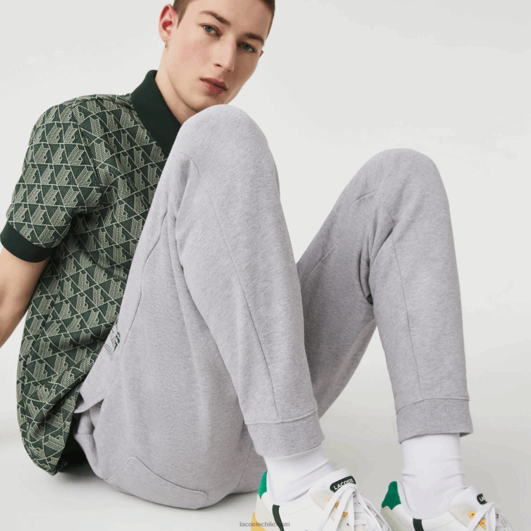 hombres Lacoste lomo gris cca pantalones de chándal de felpa de algodón con marca de cocodrilo N6XZ21092