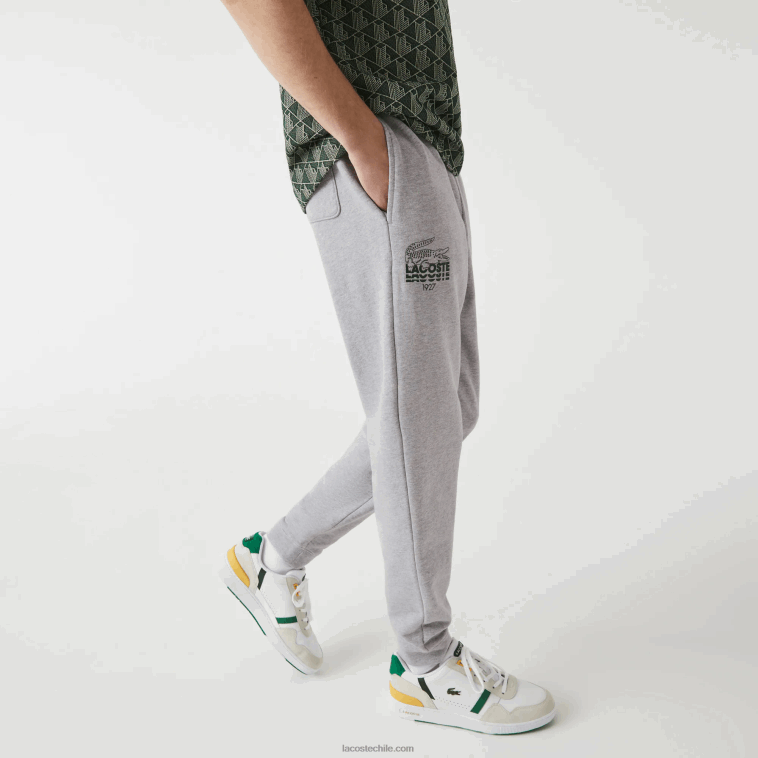 hombres Lacoste lomo gris cca pantalones de chándal de felpa de algodón con marca de cocodrilo N6XZ21092