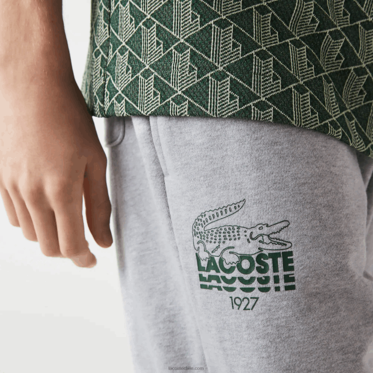 hombres Lacoste lomo gris cca pantalones de chándal de felpa de algodón con marca de cocodrilo N6XZ21092