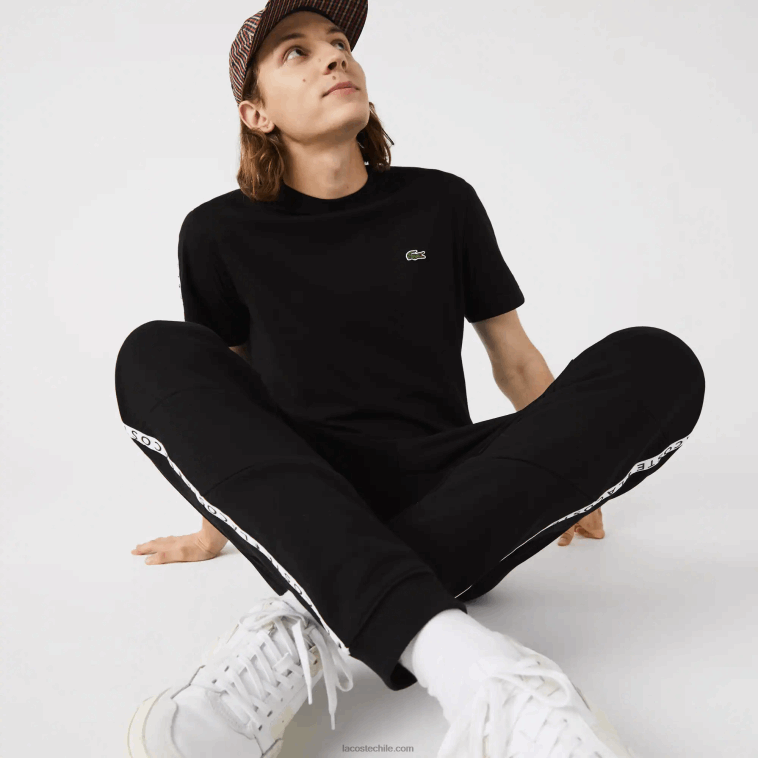 hombres Lacoste negro 8vm pantalones de chándal de vellón con bloques de color a rayas de la firma N6XZ21147