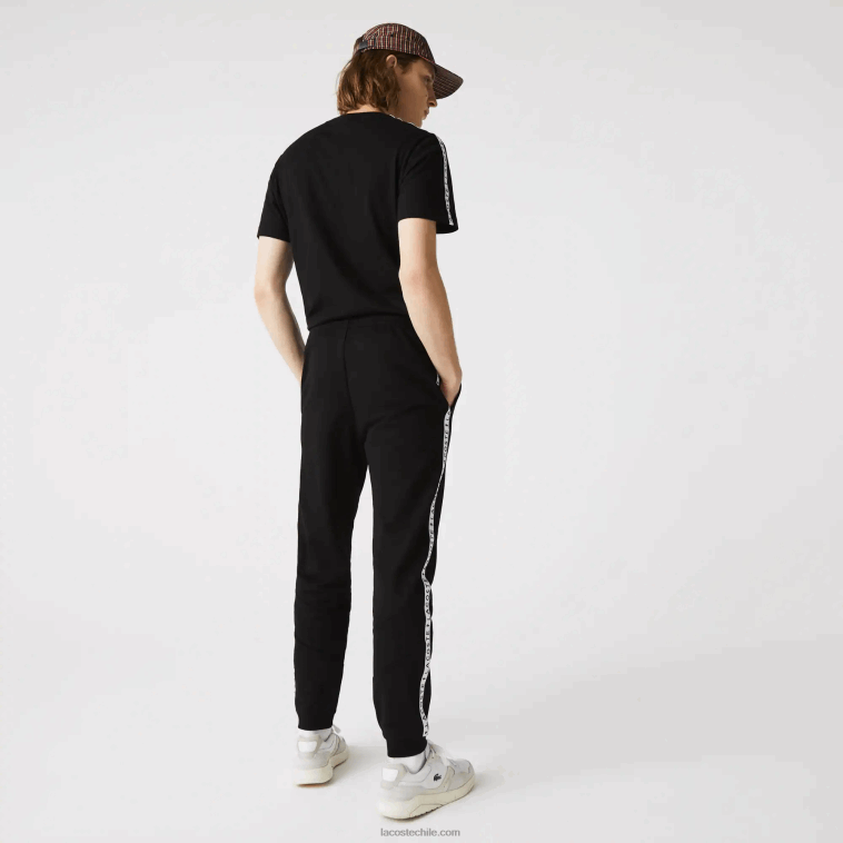 hombres Lacoste negro 8vm pantalones de chándal de vellón con bloques de color a rayas de la firma N6XZ21147