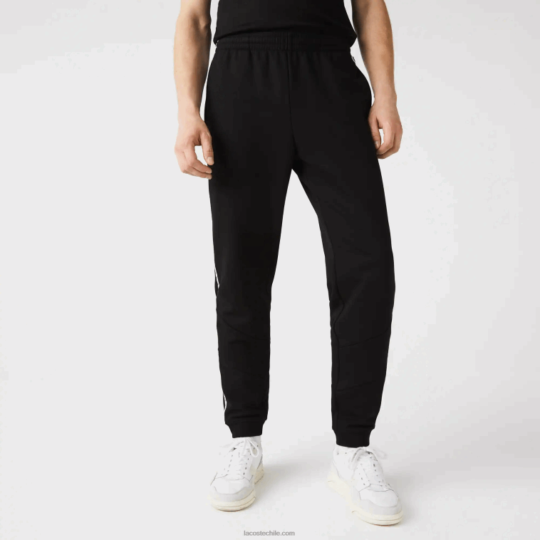 hombres Lacoste negro 8vm pantalones de chándal de vellón con bloques de color a rayas de la firma N6XZ21147
