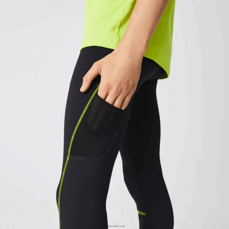 hombres Lacoste negro amarillo 60r leggins térmicos deportivos N6XZ21112
