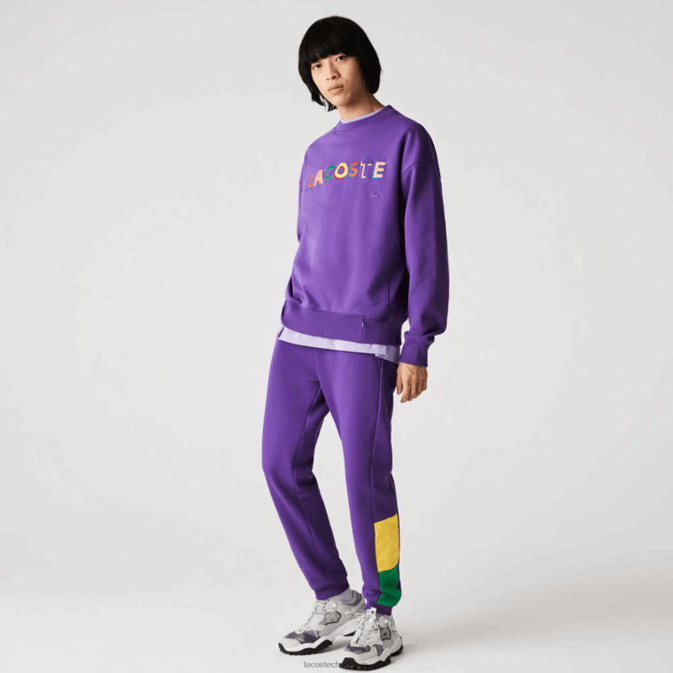 hombres Lacoste violeta amarillo verde 1cv pantalones de chándal de vellón con bloques de color de la marca N6XZ21107