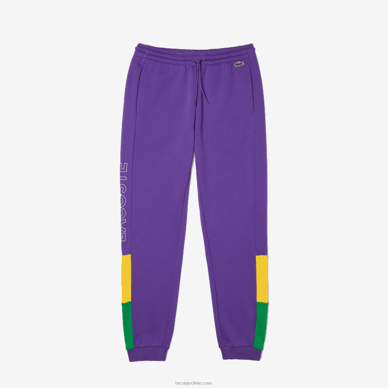 hombres Lacoste violeta amarillo verde 1cv pantalones de chándal de vellón con bloques de color de la marca N6XZ21107
