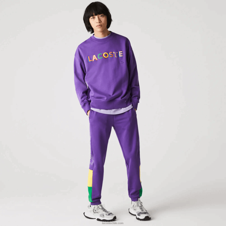 hombres Lacoste violeta amarillo verde 1cv pantalones de chándal de vellón con bloques de color de la marca N6XZ21107