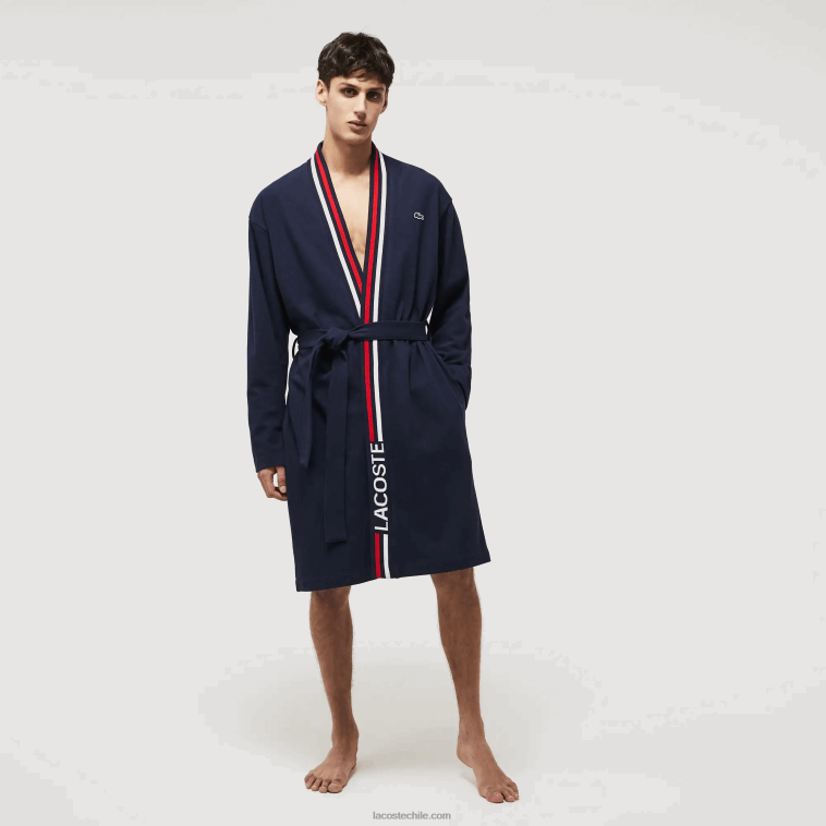hombres Lacoste azul marino 166 bata de piqué de algodón con banda tricolor N6XZ21571 hombres Lacoste azul marino 166 bata de piqué de algodón con banda tricolor N6XZ21571