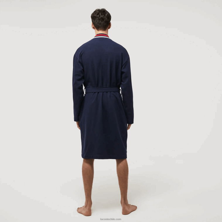 hombres Lacoste azul marino 166 bata de piqué de algodón con banda tricolor N6XZ21571