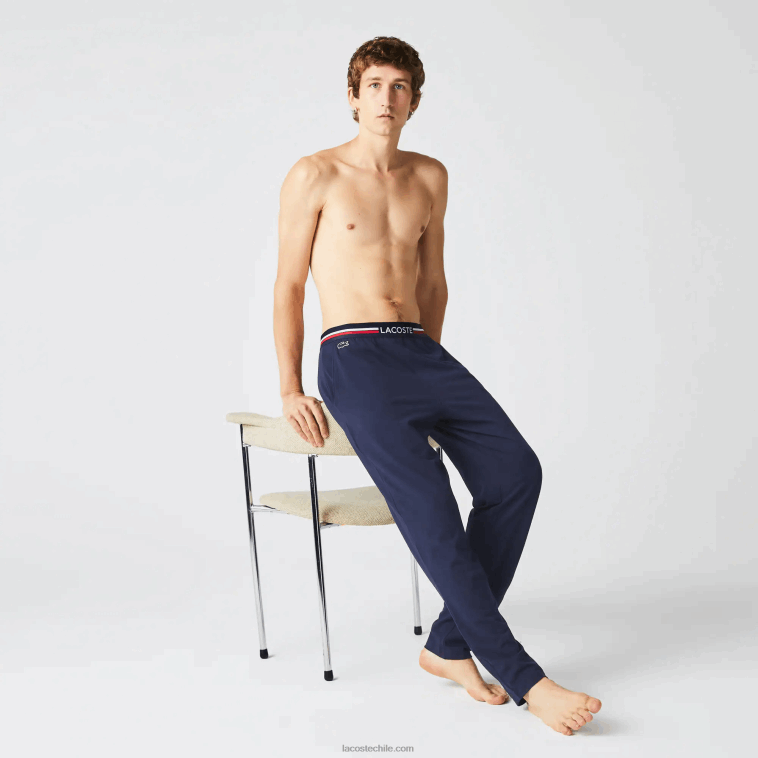 hombres Lacoste azul marino 166 pantalones de pijama de jersey con cinturilla tricolor N6XZ21402