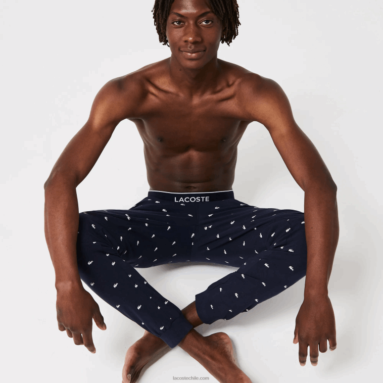 hombres Lacoste azul marino blanco 525 pantalones de pijama de punto estampados N6XZ21385