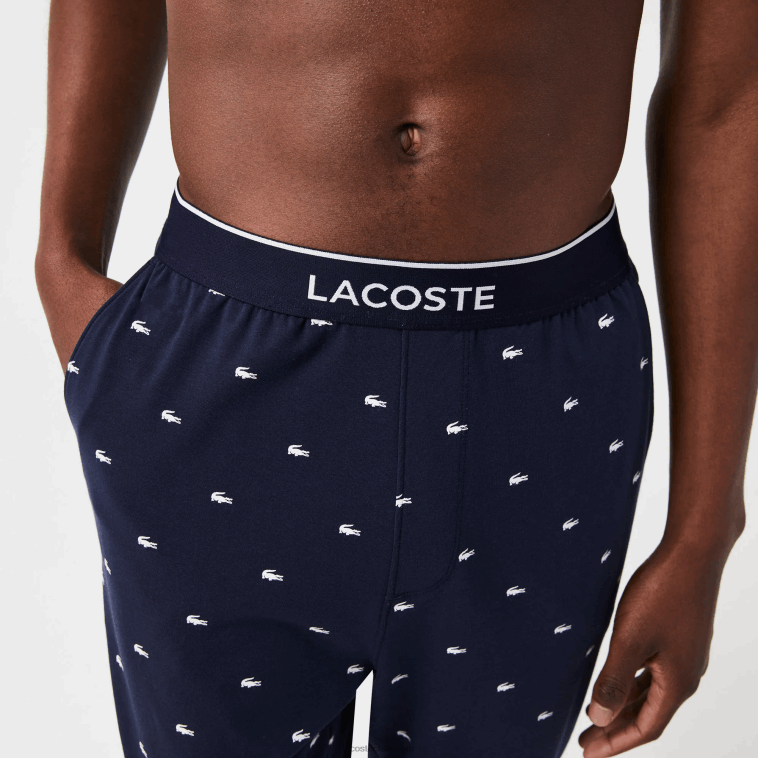 hombres Lacoste azul marino blanco 525 pantalones de pijama de punto estampados N6XZ21385