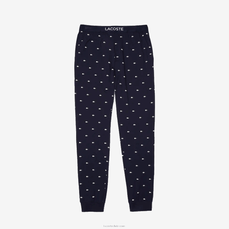 hombres Lacoste azul marino blanco 525 pantalones de pijama de punto estampados N6XZ21385