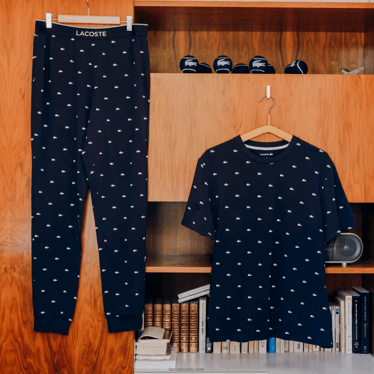 hombres Lacoste azul marino blanco 525 pantalones de pijama de punto estampados N6XZ21385
