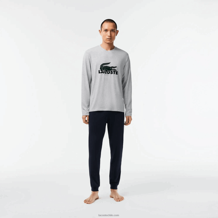 hombres Lacoste azul marino gris chine verde vxd pijama largo de terciopelo con logo N6XZ21457 hombres Lacoste azul marino gris chine verde vxd pijama largo de terciopelo con logo N6XZ21457