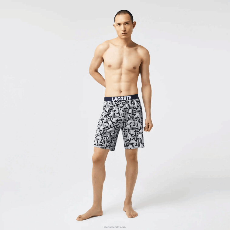 hombres Lacoste blanco azul marino gris chin 40s pijama con estampado gráfico N6XZ21511