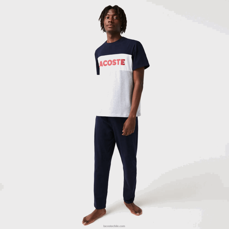 hombres Lacoste gris chino azul marino blanco rojo 4ty conjunto de pijama largo de algodón elástico con bloques de color N6XZ21510 hombres Lacoste gris chino azul marino blanco rojo 4ty conjunto de pijama largo de algodón elástico con bloques de color N6XZ21510