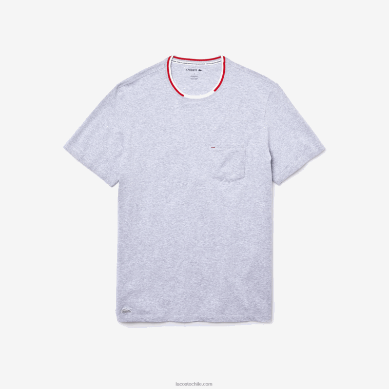 hombres Lacoste lomo gris cca camiseta pijama cuello redondo manga corta tricolor N6XZ21472