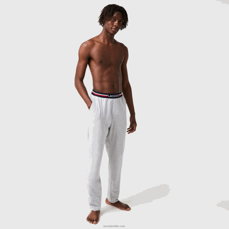 hombres Lacoste lomo gris cca pantalones de pijama de jersey con cinturilla tricolor N6XZ21403
