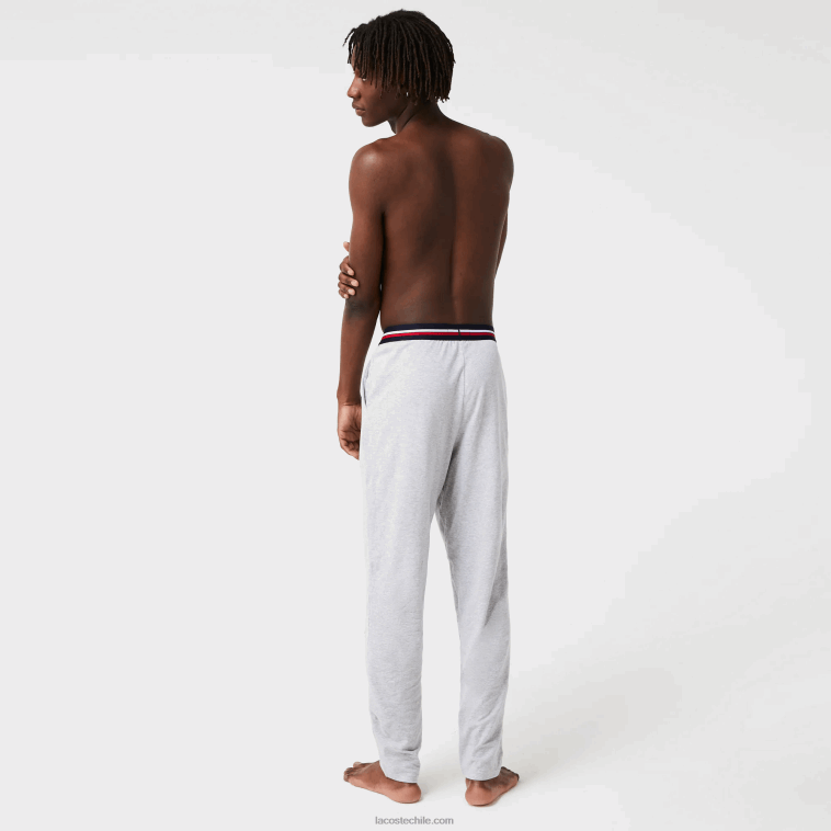 hombres Lacoste lomo gris cca pantalones de pijama de jersey con cinturilla tricolor N6XZ21403