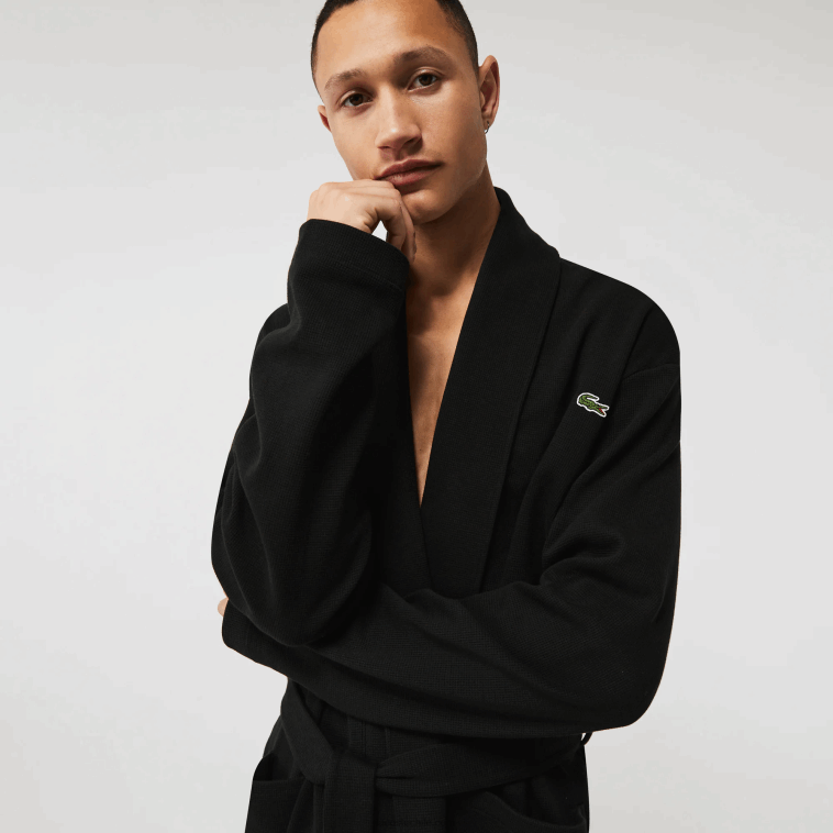 hombres Lacoste negro 031 albornoz largo de punto de algodón texturizado de ajuste holgado N6XZ21525 hombres Lacoste negro 031 albornoz largo de punto de algodón texturizado de ajuste holgado N6XZ21525