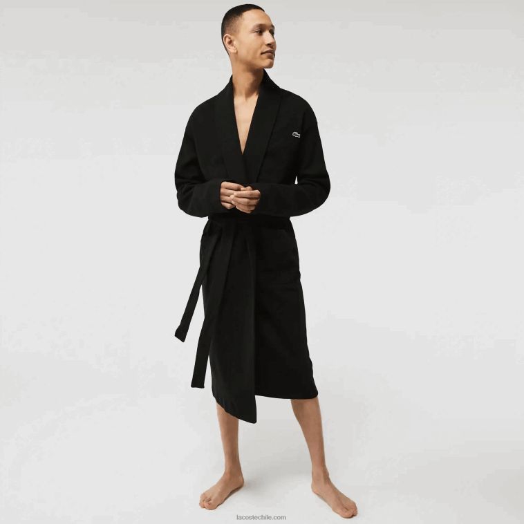 hombres Lacoste negro 031 albornoz largo de punto de algodón texturizado de ajuste holgado N6XZ21525