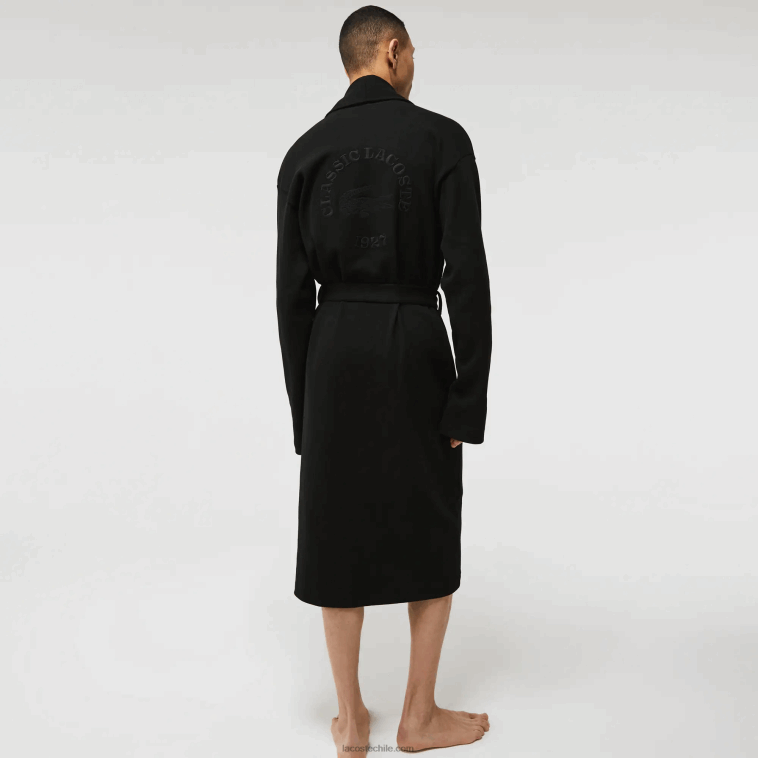 hombres Lacoste negro 031 albornoz largo de punto de algodón texturizado de ajuste holgado N6XZ21525