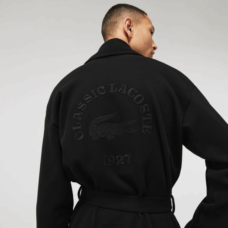 hombres Lacoste negro 031 albornoz largo de punto de algodón texturizado de ajuste holgado N6XZ21525