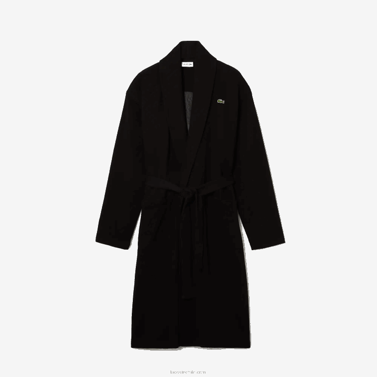 hombres Lacoste negro 031 albornoz largo de punto de algodón texturizado de ajuste holgado N6XZ21525