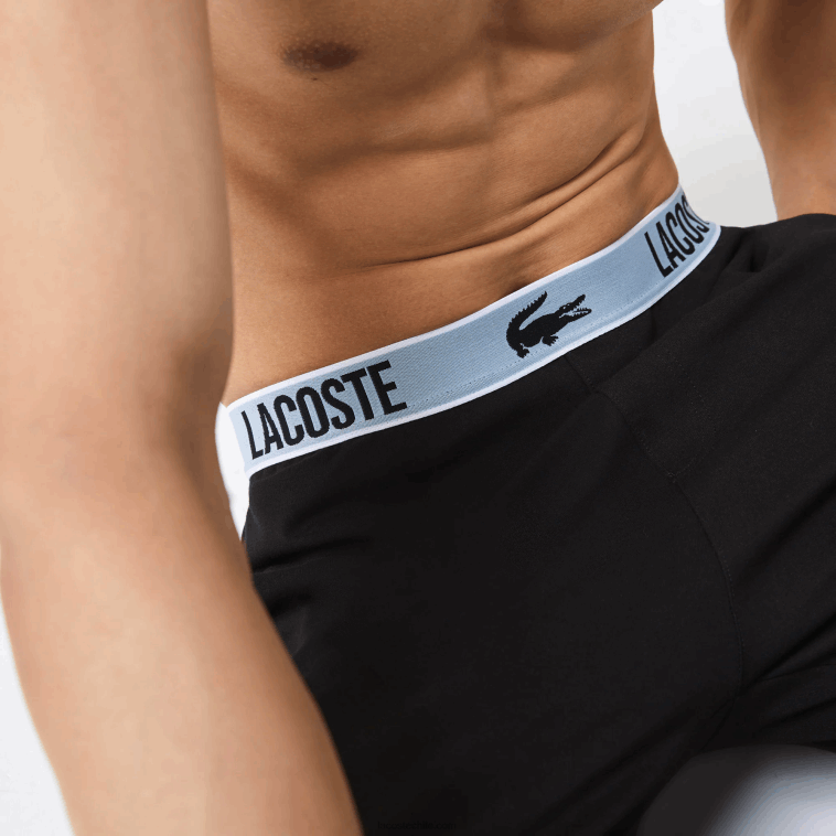 hombres Lacoste negro 031 pantalones de pijama con estampado de cocodrilo en la cintura N6XZ21523