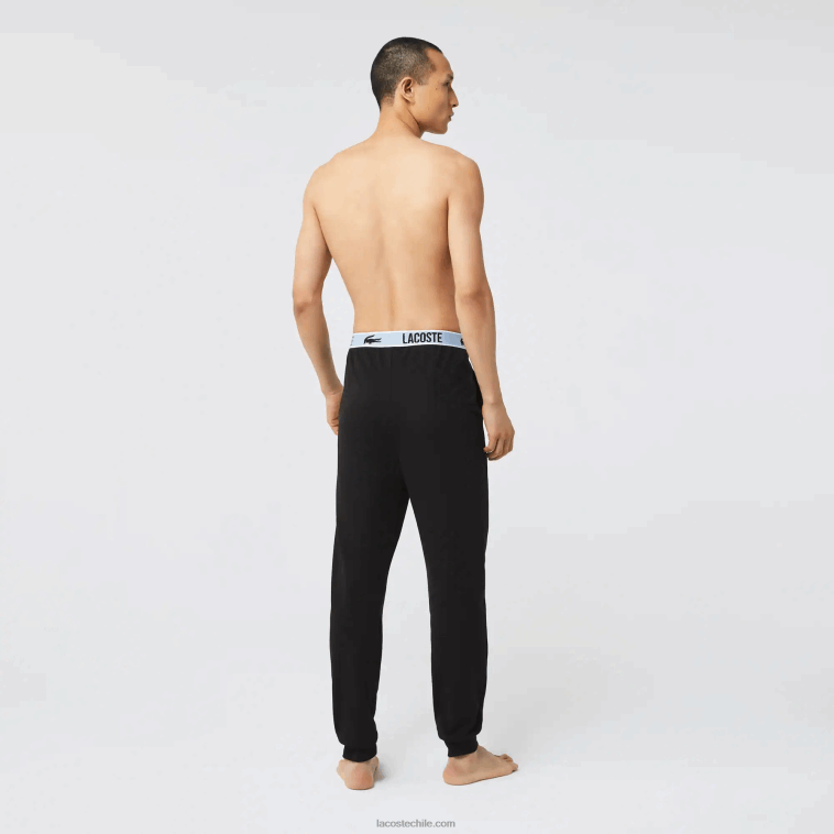 hombres Lacoste negro 031 pantalones de pijama con estampado de cocodrilo en la cintura N6XZ21523