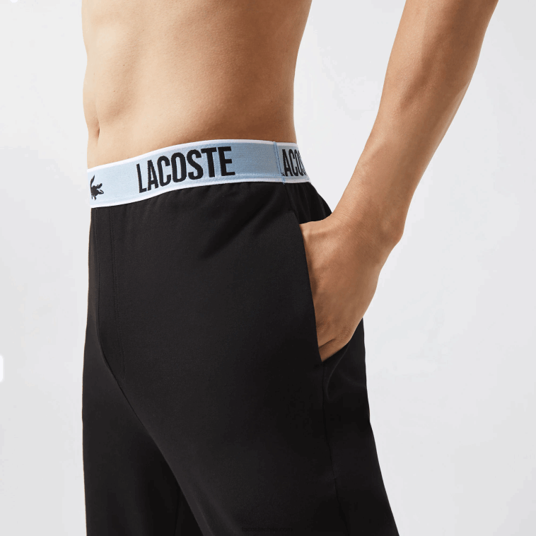 hombres Lacoste negro 031 pantalones de pijama con estampado de cocodrilo en la cintura N6XZ21523