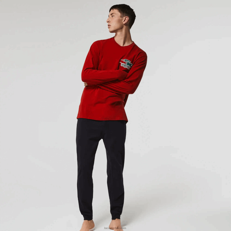 hombres Lacoste rojo azul marino rx1 conjunto de pijama largo de algodón elástico N6XZ21639