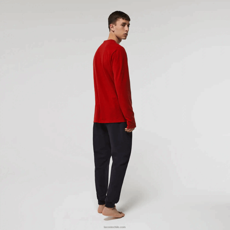 hombres Lacoste rojo azul marino rx1 conjunto de pijama largo de algodón elástico N6XZ21639