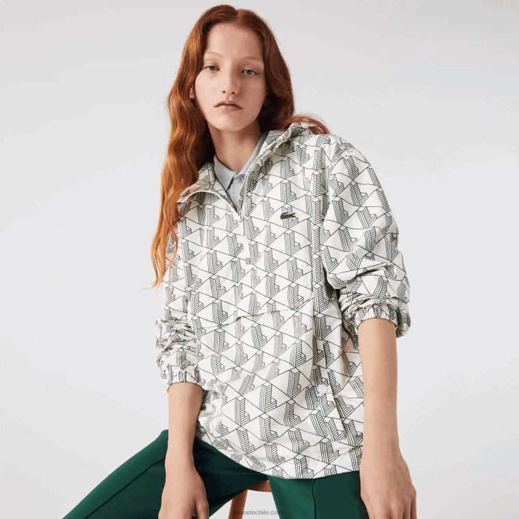 hombres Lacoste blanco verde pt2 cortavientos estilo jersey con monograma en vivo N6XZ21291
