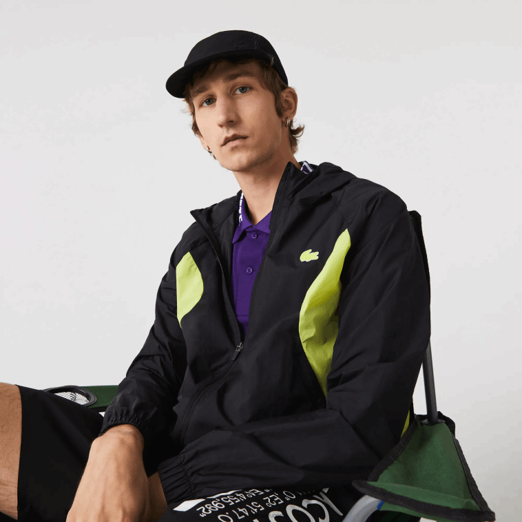 hombres Lacoste negro amarillo 60r rompevientos deportivo plegable N6XZ21254