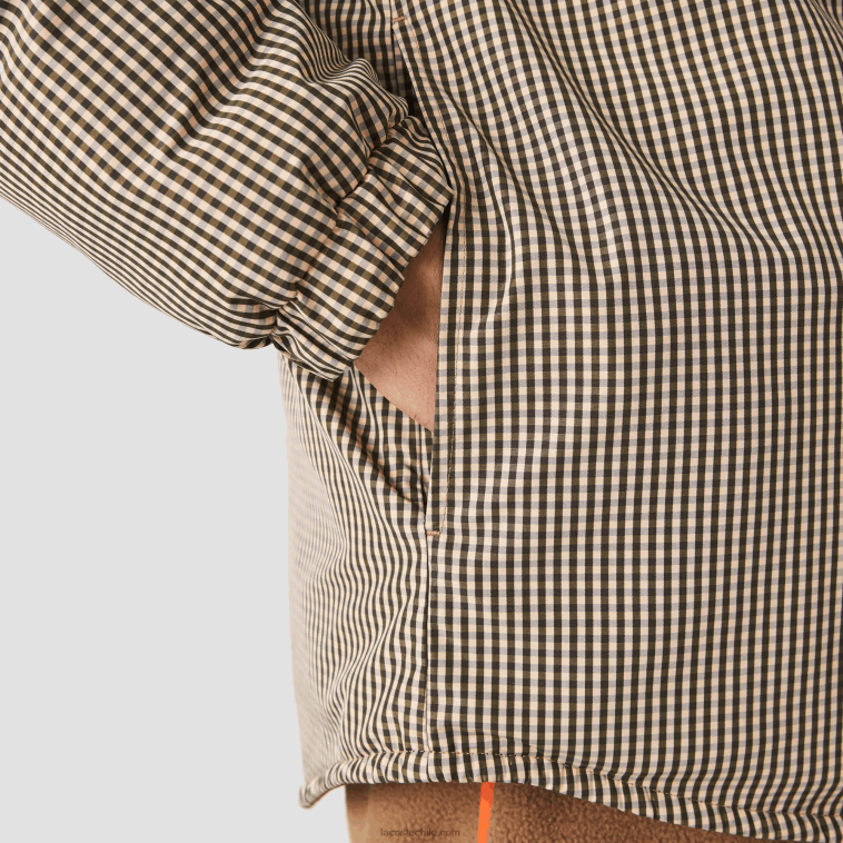 hombres Lacoste beige marino caqui verde 87e sobrecamisa repelente al agua con estampado de cuadros N6XZ21549
