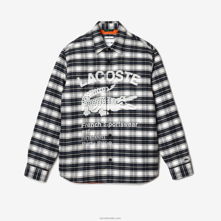 hombres Lacoste blanco negro azul z23 sobrecamisa con estampado de cuadros N6XZ21393