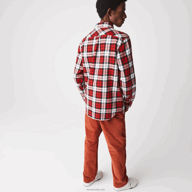 hombres Lacoste blanco rojo azul marino sxb sobrecamisa de franela gruesa de cuadros regular fit N6XZ21607