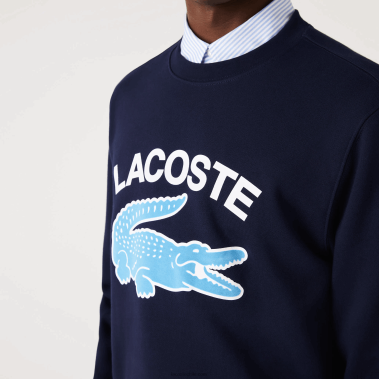 hombres Lacoste azul marino 166 sudadera con estampado de cocodrilo y cuello redondo N6XZ21029