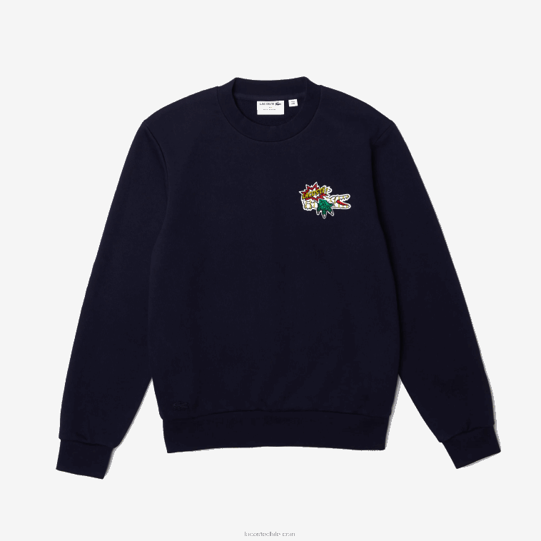 hombres Lacoste azul marino 166 sudadera con insignia de algodón orgánico N6XZ2988