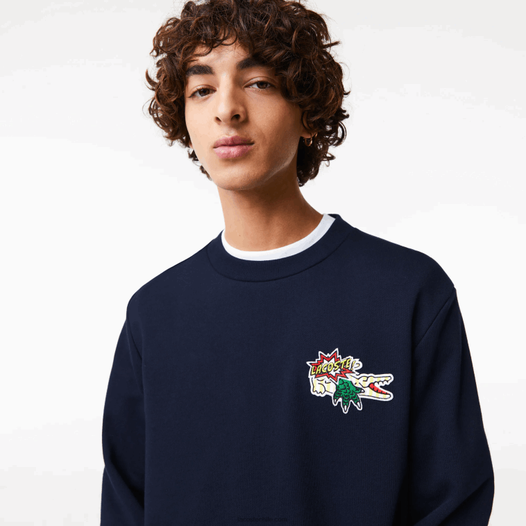 hombres Lacoste azul marino 166 sudadera con insignia de algodón orgánico N6XZ2988