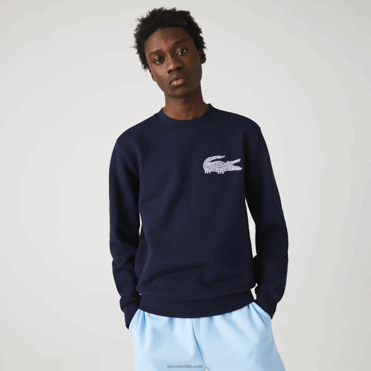 hombres Lacoste azul marino 166 sudadera de felpa de algodón orgánico hecha en Francia N6XZ21181