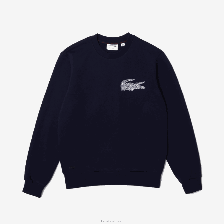 hombres Lacoste azul marino 166 sudadera de felpa de algodón orgánico hecha en Francia N6XZ21181
